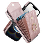 غطاء هاتف بحقيبة بطاقات بنقشة ماسية مع حبل طويل، لهواتف iPhone 17e / 16e، iPhone 17 Pro Max، iPhone 17 Pro، iPhone 17، iPhone Air، iPhone 15 Pro Max