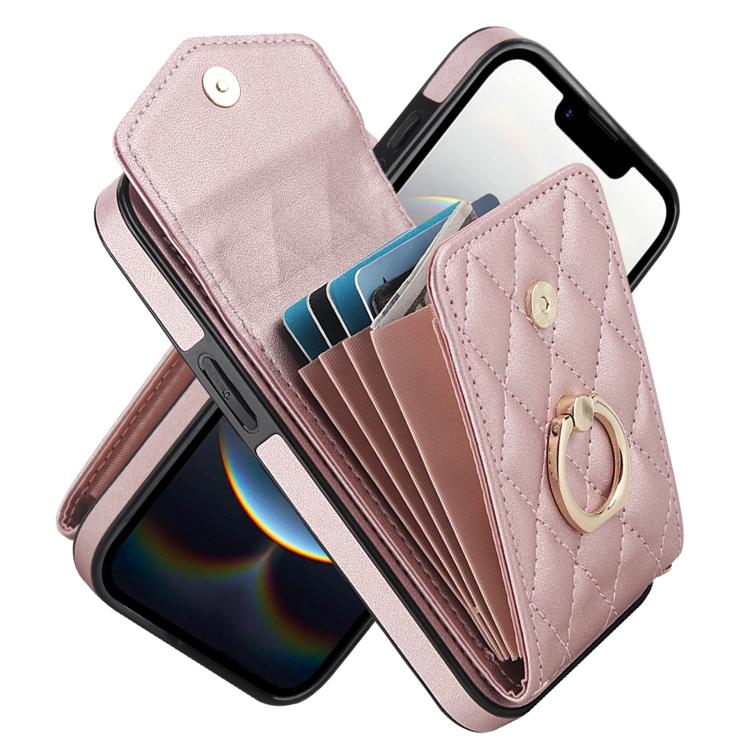 غطاء هاتف بحقيبة بطاقات بنقشة ماسية مع حبل طويل، لهواتف iPhone 17e / 16e، iPhone 17 Pro Max، iPhone 17 Pro، iPhone 17، iPhone Air، iPhone 15 Pro Max