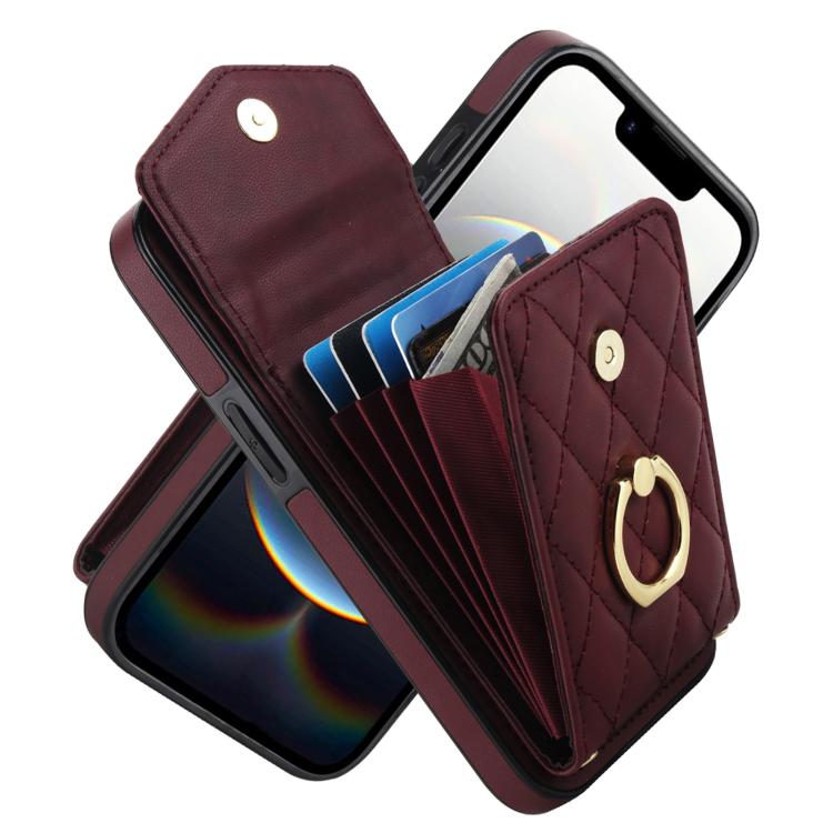 غطاء هاتف بحقيبة بطاقات بنقشة ماسية مع حبل طويل، لهواتف iPhone 17e / 16e، iPhone 17 Pro Max، iPhone 17 Pro، iPhone 17، iPhone Air، iPhone 15 Pro Max