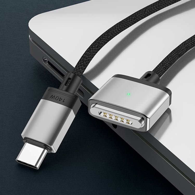 كابل شحن مغناطيسي 140 واط Type-C إلى Magsafe 3، فضي، أزرق