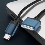 كابل شحن مغناطيسي 140 واط Type-C إلى Magsafe 3، فضي، أزرق