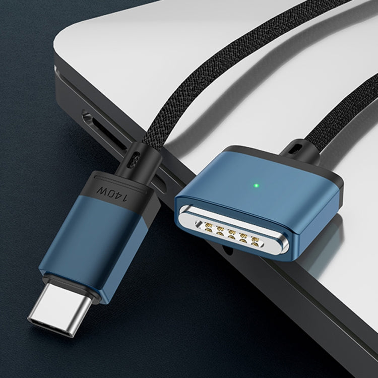 كابل شحن مغناطيسي 140 واط Type-C إلى Magsafe 3، فضي، أزرق