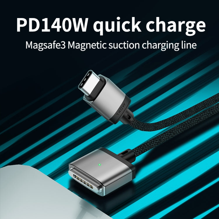 كابل شحن مغناطيسي 140 واط Type-C إلى Magsafe 3، فضي، أزرق