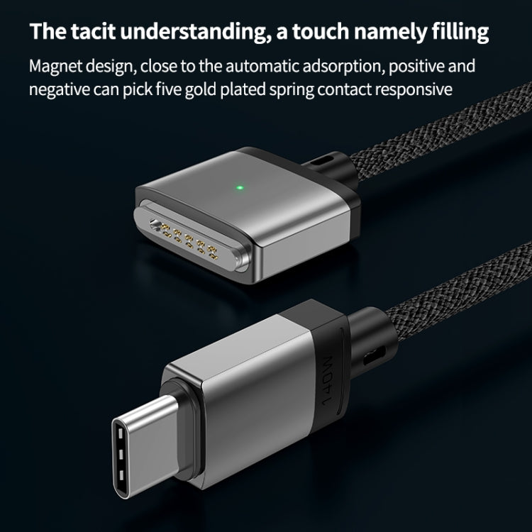 كابل شحن مغناطيسي 140 واط Type-C إلى Magsafe 3، فضي، أزرق