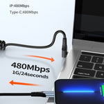 كابل بيانات شحن بنابض زاوية، الطول: 1.5 متر، Type-C إلى 8 دبابيس، Type-C إلى 8 دبابيس + Type-C