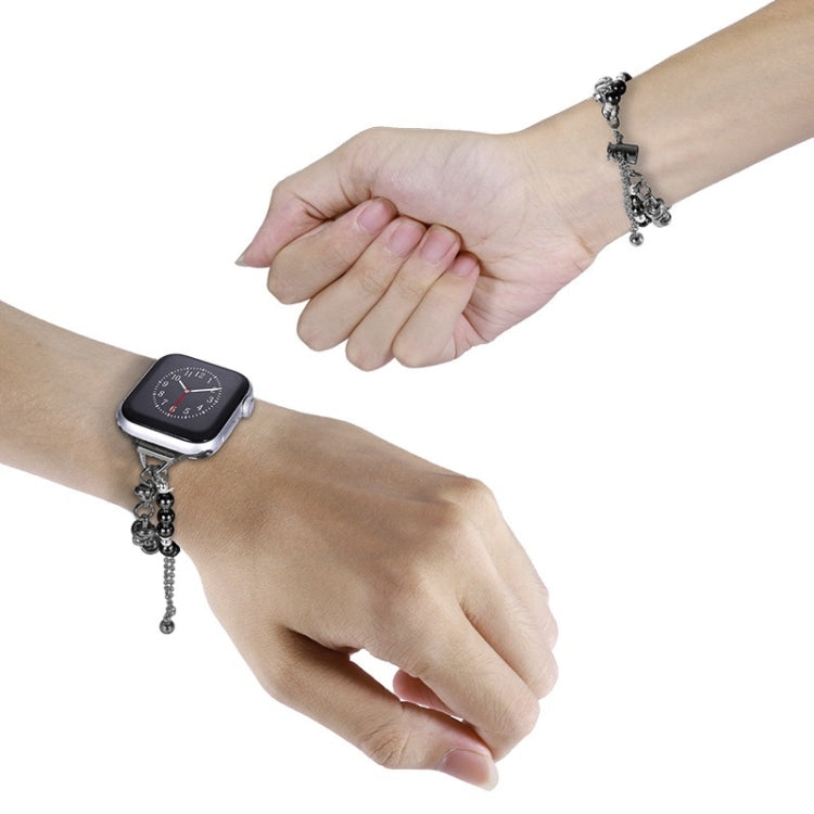 سوار ساعة معدني مزين باللؤلؤ، لساعات Apple Watch مقاس 42 مم، 38 مم