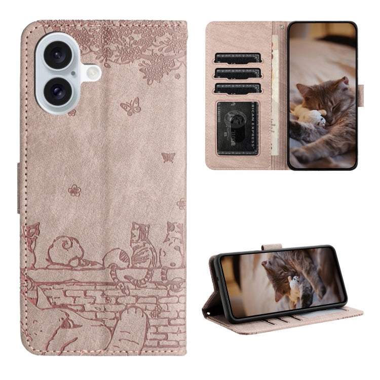 غطاء هاتف من الجلد بنقش قطة مع حبل معصم، لهواتف iPhone 16e / 17e، وiPhone 17 Pro Max، وiPhone 17 Pro، وiPhone 17، وiPhone Air، وiPhone 16 Pro Max، وiPhone 16 Pro، وiPhone 16 Plus، وiPhone 16