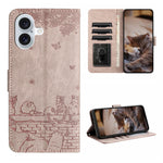 غطاء هاتف من الجلد بنقش قطة مع حبل معصم، لهواتف iPhone 16e / 17e، وiPhone 17 Pro Max، وiPhone 17 Pro، وiPhone 17، وiPhone Air، وiPhone 16 Pro Max، وiPhone 16 Pro، وiPhone 16 Plus، وiPhone 16
