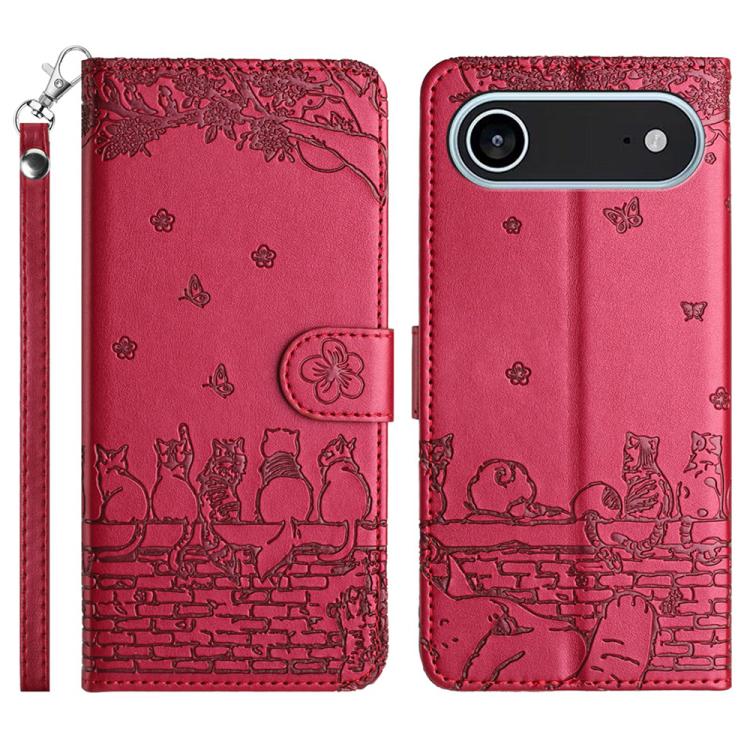 غطاء هاتف من الجلد بنقش قطة مع حبل معصم، لهواتف iPhone 16e / 17e، وiPhone 17 Pro Max، وiPhone 17 Pro، وiPhone 17، وiPhone Air، وiPhone 16 Pro Max، وiPhone 16 Pro، وiPhone 16 Plus، وiPhone 16