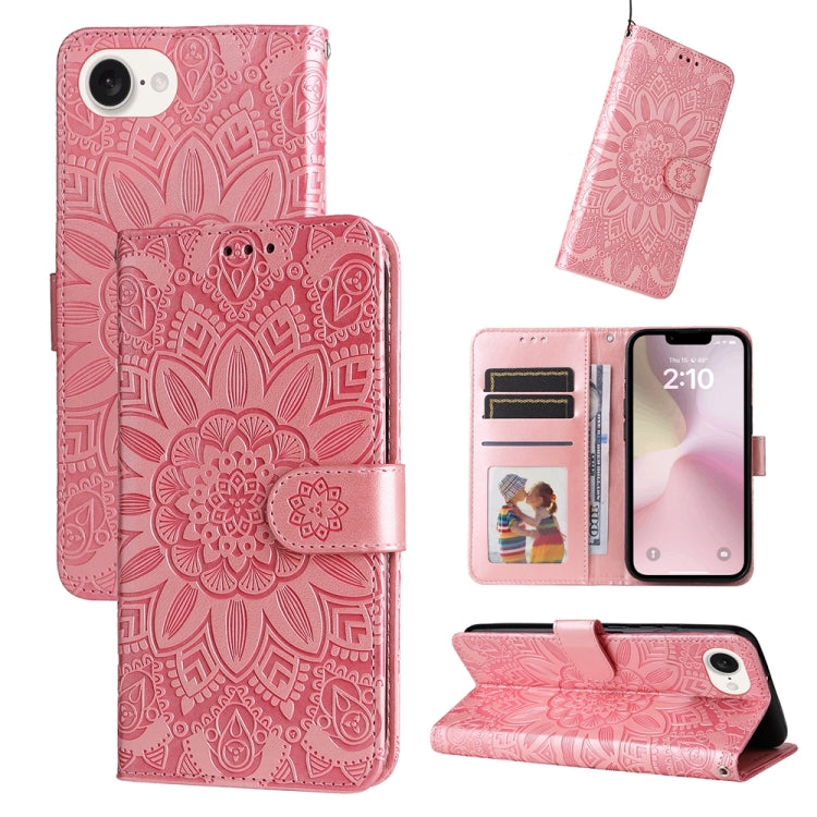 غطاء هاتف من الجلد بنقشة عباد الشمس بارزة، لهواتف iPhone 17e / 16e، iPhone 17 Pro Max، iPhone 17 Pro، iPhone 17، iPhone Air، iPhone 16 Pro Max، iPhone 16 Pro، iPhone 16 Plus، iPhone 16