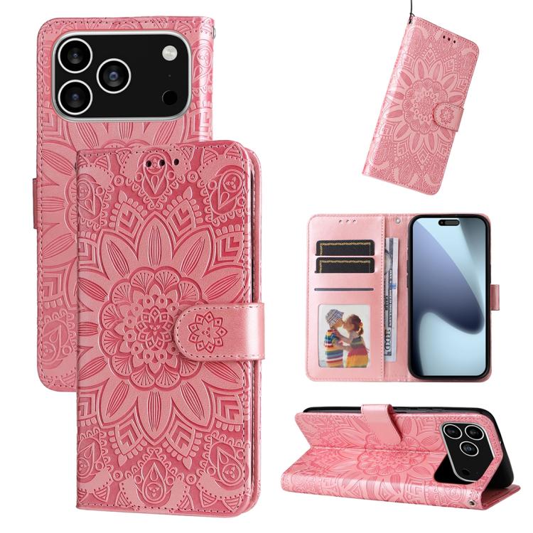 غطاء هاتف من الجلد بنقشة عباد الشمس بارزة، لهواتف iPhone 17e / 16e، iPhone 17 Pro Max، iPhone 17 Pro، iPhone 17، iPhone Air، iPhone 16 Pro Max، iPhone 16 Pro، iPhone 16 Plus، iPhone 16