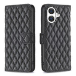 غطاء هاتف محفظة قابلة للطي من الجلد بنقشة شبكة الماس، لهواتف iPhone 17e / 16e، iPhone 17 Pro Max، iPhone 17 Pro، iPhone 17، iPhone Air، iPhone 16 Pro Max، iPhone 16 Pro، iPhone 16 Plus