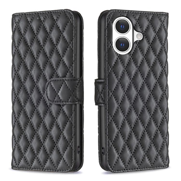 غطاء هاتف محفظة قابلة للطي من الجلد بنقشة شبكة الماس، لهواتف iPhone 17e / 16e، iPhone 17 Pro Max، iPhone 17 Pro، iPhone 17، iPhone Air، iPhone 16 Pro Max، iPhone 16 Pro، iPhone 16 Plus