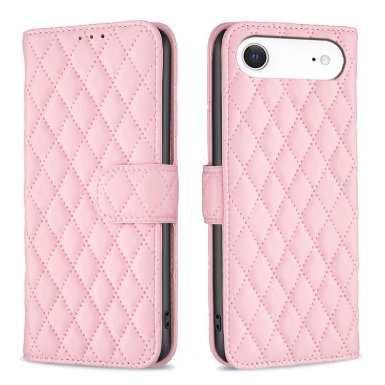 غطاء هاتف محفظة قابلة للطي من الجلد بنقشة شبكة الماس، لهواتف iPhone 17e / 16e، iPhone 17 Pro Max، iPhone 17 Pro، iPhone 17، iPhone Air، iPhone 16 Pro Max، iPhone 16 Pro، iPhone 16 Plus