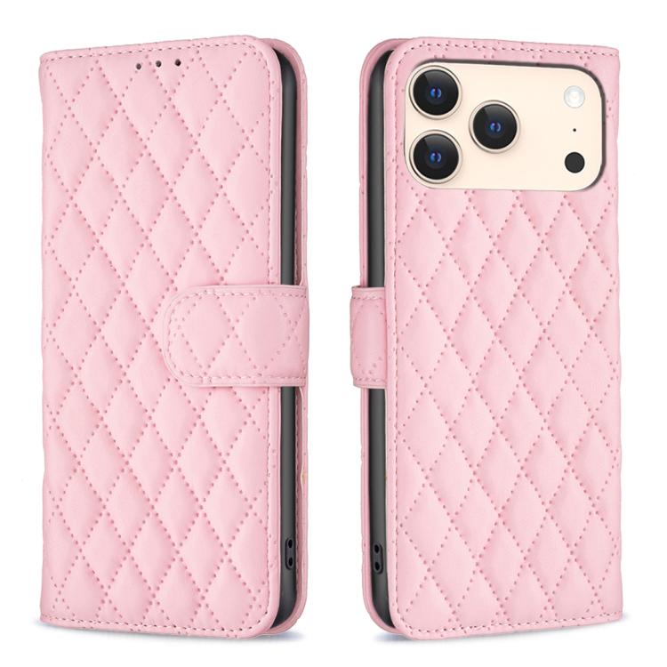 غطاء هاتف محفظة قابلة للطي من الجلد بنقشة شبكة الماس، لهواتف iPhone 17e / 16e، iPhone 17 Pro Max، iPhone 17 Pro، iPhone 17، iPhone Air، iPhone 16 Pro Max، iPhone 16 Pro، iPhone 16 Plus