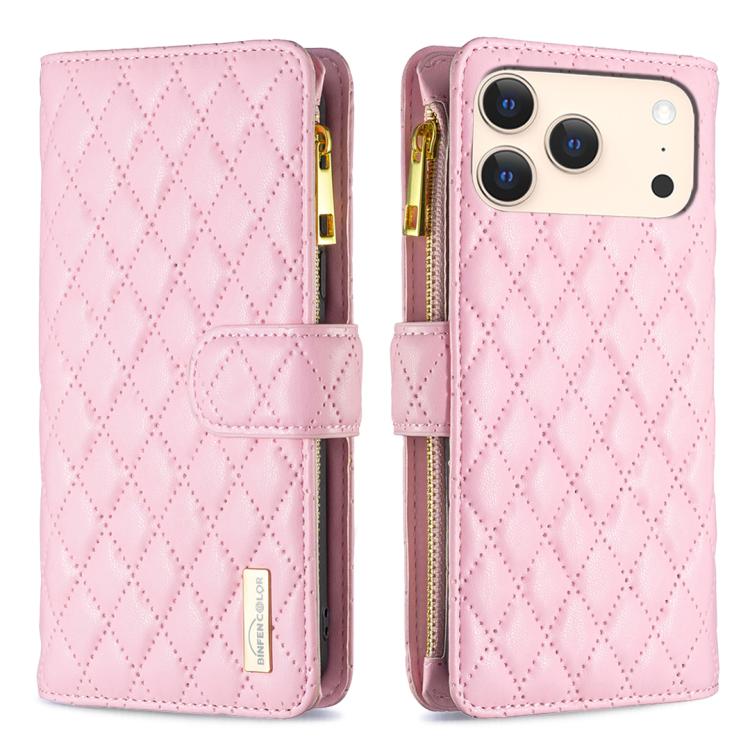 غطاء هاتف محفظة قابلة للطي بسحاب من الجلد بنقشة شبكة الماس، لهواتف iPhone 17 Pro Max، iPhone 17 Pro، iPhone 17، iPhone Air، iPhone 16 Pro Max، iPhone 16 Pro، iPhone 16 Plus، iPhone 16