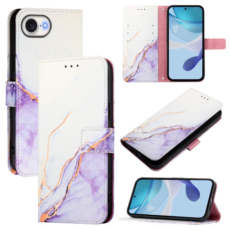 غطاء هاتف قابل للطي من الجلد بنقشة رخام PT003، لهواتف iPhone 17e / 16e، iPhone 17 Pro Max، iPhone 17 Pro، iPhone 17، iPhone Air، iPhone 16 Pro Max، iPhone 16 Pro، iPhone 16 Plus، iPhone 16