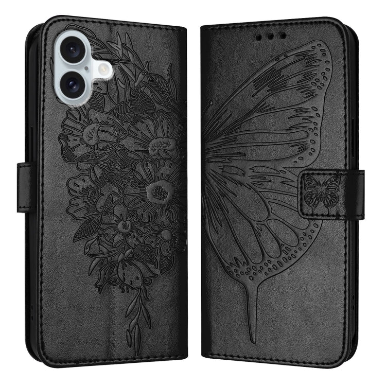 غطاء هاتف من الجلد بنقشة فراشة بارزة، لهواتف iPhone 16 Pro، iPhone 16 Plus، iPhone 16، iPhone 15 Pro Max، iPhone 15 Pro، iPhone 15 Plus