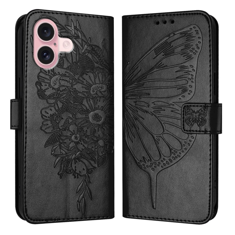 غطاء هاتف من الجلد بنقشة فراشة بارزة، لهواتف iPhone 16 Pro، iPhone 16 Plus، iPhone 16، iPhone 15 Pro Max، iPhone 15 Pro، iPhone 15 Plus