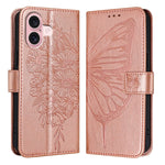 غطاء هاتف من الجلد بنقشة فراشة بارزة، لهواتف iPhone 16 Pro، iPhone 16 Plus، iPhone 16، iPhone 15 Pro Max، iPhone 15 Pro، iPhone 15 Plus