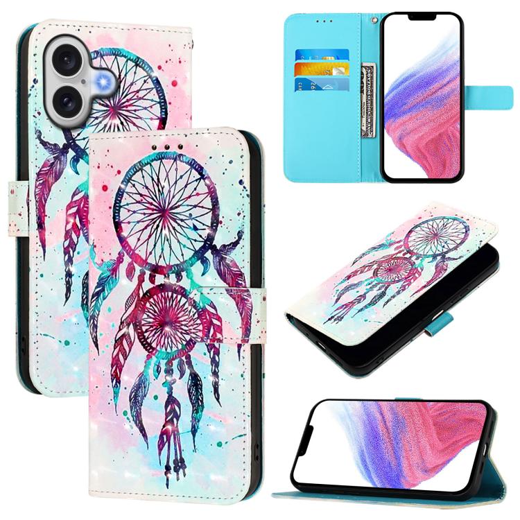 غطاء هاتف من الجلد بطلاء ثلاثي الأبعاد وقلب أفقي، لهواتف iPhone 17e / 16e، iPhone 17 Pro Max، iPhone 17 Pro، iPhone 17، iPhone Air، iPhone 16 Pro Max