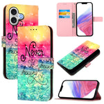 غطاء هاتف من الجلد بطلاء ثلاثي الأبعاد وقلب أفقي، لهواتف iPhone 17e / 16e، iPhone 17 Pro Max، iPhone 17 Pro، iPhone 17، iPhone Air، iPhone 16 Pro Max