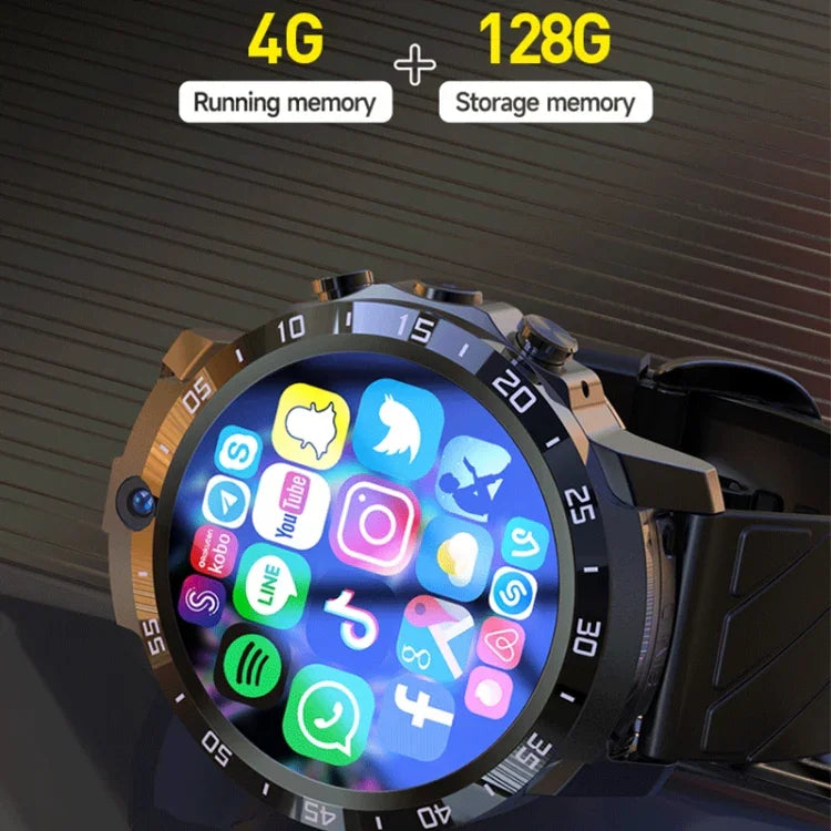 ساعة ذكية MT27 بمقاس 1.6 بوصة مقاومة للماء IP67، 4G أندرويد 8.1، 4G+64G، تدعم معدل ضربات القلب / GPS، بحزام جلد