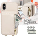 غطاء هاتف من الجلد بمحفظة بسحاب وحزام عبر الجسم، لهواتف iPhone XS Max، iPhone 7 Plus / 8 Plus