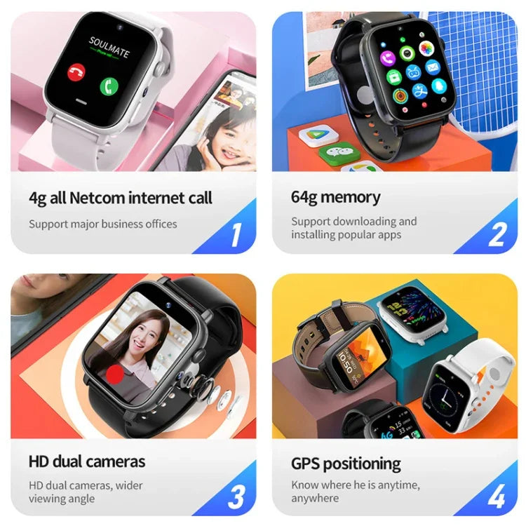 ساعة ذكية UNIWA X1S بمقاس 1.9 بوصة مقاومة للماء IP67، 4G أندرويد 8.1، بكاميرتين، تدعم قياس درجة الحرارة، 1G+8G، 2G+16G