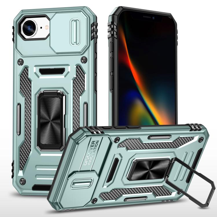غطاء هاتف بدرع كاميرا من PC + TPU، لهواتف iPhone 17e / 16e، iPhone 17 Pro Max، iPhone 17 Pro، iPhone 17، iPhone Air، iPhone 16 Pro Max