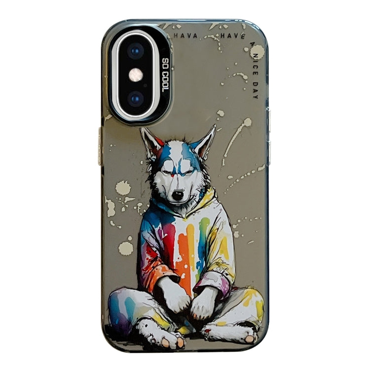 غطاء هاتف من سلسلة لوحات الزيت بنقشة حيوانات، PC + TPU، لهاتف iPhone XS Max