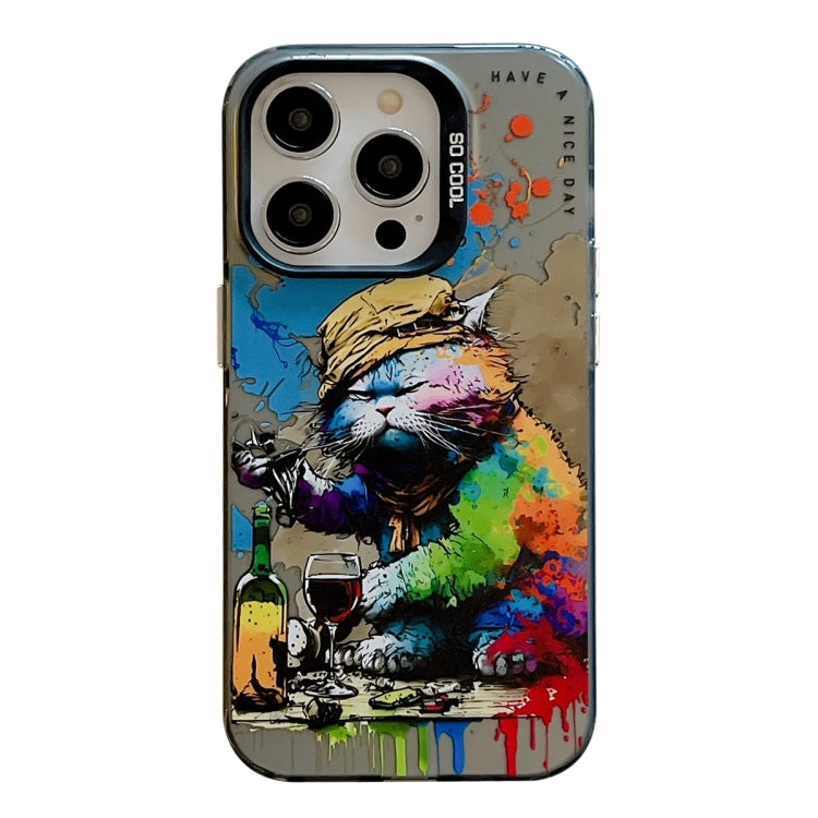 غطاء هاتف من PC + TPU بنقشة لوحات زيتية بنمط حيوانات، لهاتف iPhone 16 Pro Max