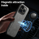 غطاء هاتف خلفي من الجلد المغناطيسي بملمس يشبه الجلد الطبيعي، لأجهزة iPhone 14، iPhone 14 Pro، iPhone 14 Pro Max