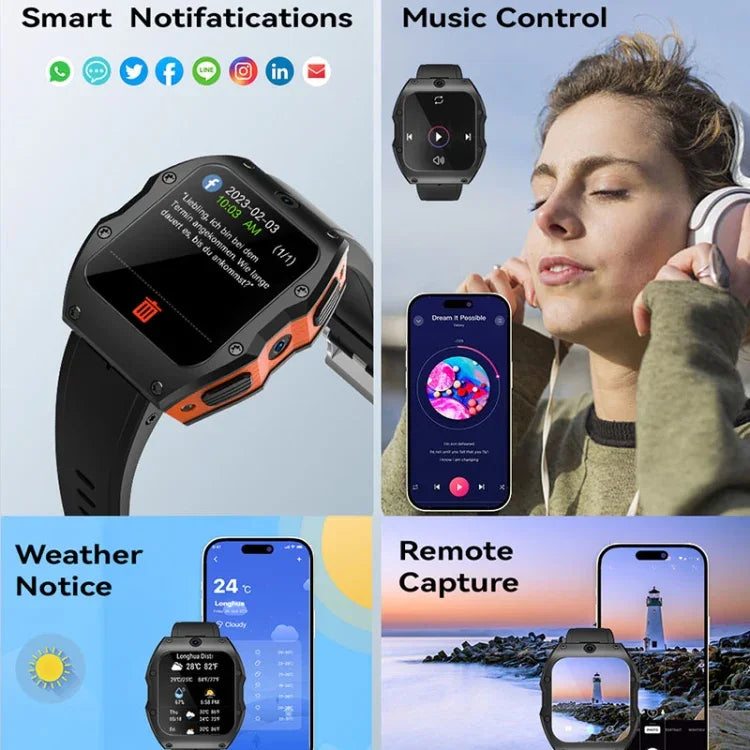 ساعة ذكية Model X بشاشة 1.99 بوصة مقاومة للماء بمعيار IP68 بنظام أندرويد 9.0، 4G، كاميرتان مزدوجتان، خزف، 2GB+16GB، 4GB+128GB