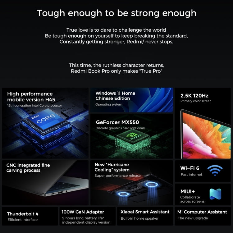 لابتوب Xiaomi RedmiBook Pro 14 بوصة، ويندوز 11 هوم النسخة الصينية، إنتل الجيل 12 كور i7-12650H عشاري النواة، MX550 بطاقة رسومات منفصلة، i7-12650H MX550