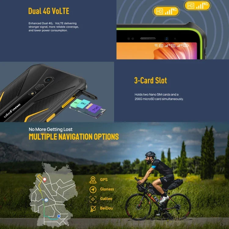 Ulefone Armor X12 Pro، هاتف مقاوم بمعيار IP68/IP69K، شاشة 5.45 بوصة أندرويد 15 معالج MediaTek Helio G36 ثماني النواة، الشبكة: 4G، NFC، 4 جيجابايت + 64 جيجابايت