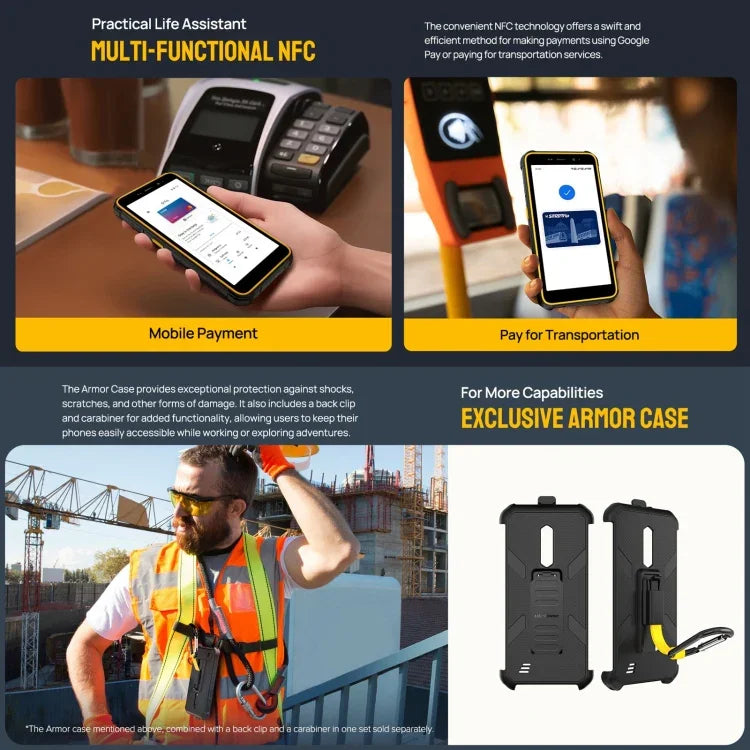 Ulefone Armor X12 Pro، هاتف مقاوم بمعيار IP68/IP69K، شاشة 5.45 بوصة أندرويد 15 معالج MediaTek Helio G36 ثماني النواة، الشبكة: 4G، NFC، 4 جيجابايت + 64 جيجابايت