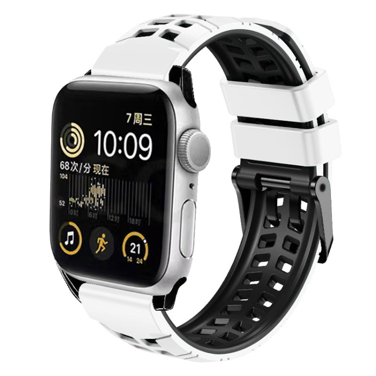 سوار ساعة سيليكون بحزام مزدوج من التويل مع إبزيم، لساعات Apple Watch SE مقاس 40 مم، Apple Watch SE مقاس 44 مم، Apple Watch Series 7 مقاس 41 مم، Apple Watch Series 7 مقاس 45 مم، Apple Watch Series 6 مقاس 40 مم