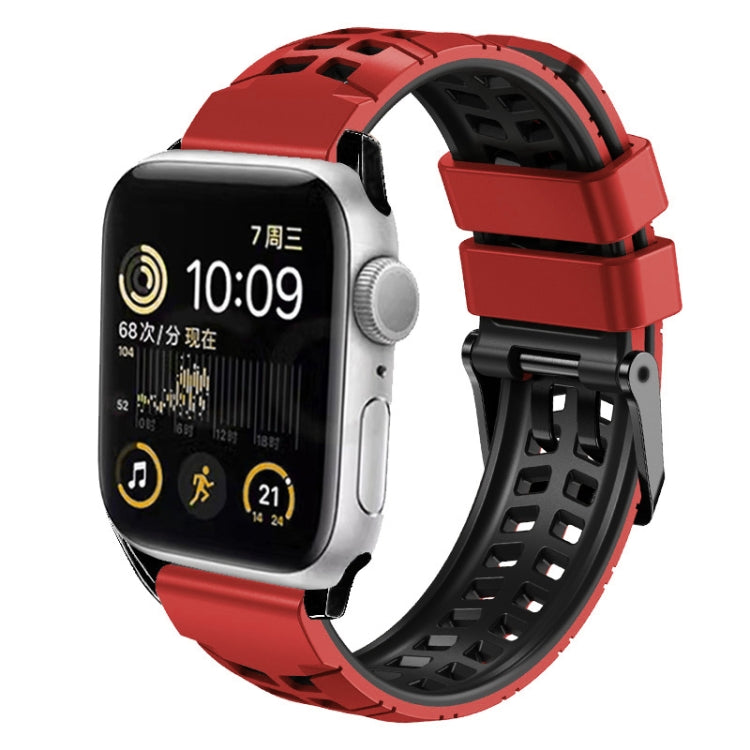 سوار ساعة سيليكون بحزام مزدوج من التويل مع إبزيم، لساعات Apple Watch SE مقاس 40 مم، Apple Watch SE مقاس 44 مم، Apple Watch Series 7 مقاس 41 مم، Apple Watch Series 7 مقاس 45 مم، Apple Watch Series 6 مقاس 40 مم