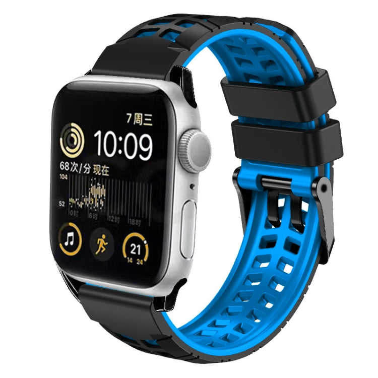 سوار ساعة سيليكون بحزام مزدوج من التويل مع إبزيم، لساعات Apple Watch SE مقاس 40 مم، Apple Watch SE مقاس 44 مم، Apple Watch Series 7 مقاس 41 مم، Apple Watch Series 7 مقاس 45 مم، Apple Watch Series 6 مقاس 40 مم