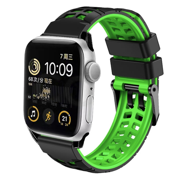 سوار ساعة سيليكون بحزام مزدوج من التويل مع إبزيم، لساعات Apple Watch SE مقاس 40 مم، Apple Watch SE مقاس 44 مم، Apple Watch Series 7 مقاس 41 مم، Apple Watch Series 7 مقاس 45 مم، Apple Watch Series 6 مقاس 40 مم