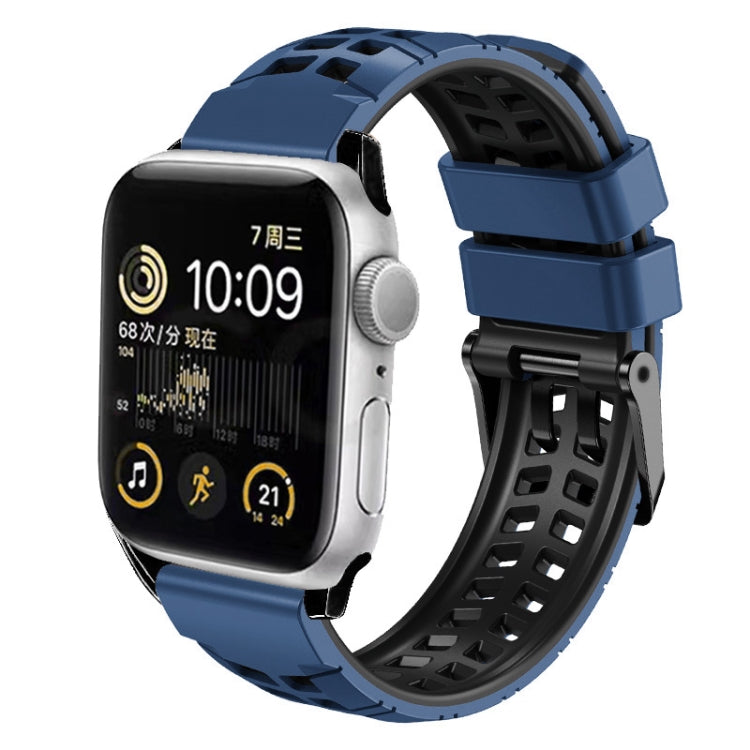 سوار ساعة سيليكون بحزام مزدوج من التويل مع إبزيم، لساعات Apple Watch SE مقاس 40 مم، Apple Watch SE مقاس 44 مم، Apple Watch Series 7 مقاس 41 مم، Apple Watch Series 7 مقاس 45 مم، Apple Watch Series 6 مقاس 40 مم