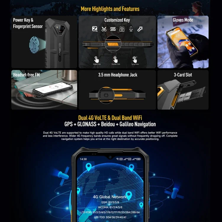 Ulefone Armor X13، هاتف مقاوم بمعيار IP68/IP69K، شاشة 6.52 بوصة أندرويد 15 معالج MediaTek Helio G36 ثماني النواة، الشبكة: 4G، NFC، OTG، 6 جيجابايت + 64 جيجابايت