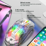 XUNFOX XYH20RGB 2.4G + BT + Wired Transparent 2400DPI RGB Light Gaming Mouse, 2.4G + BT + Wired