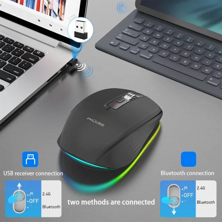 HXSJ M303 فأرة لاسلكية بوضعين 2.4GHz + بلوتوث 5.1 ودقة 2400 DPI