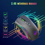 HXSJ T69 فأرة لاسلكية 2.4GHz بإضاءة RGB ودقة 4800 DPI، T69