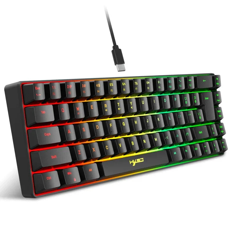 HXSJ V200 لوحة مفاتيح ميكانيكية سلكية بإضاءة RGB وعدد مفاتيح 68، طول الكابل: 1.7م، V200 أسود، V200 أبيض