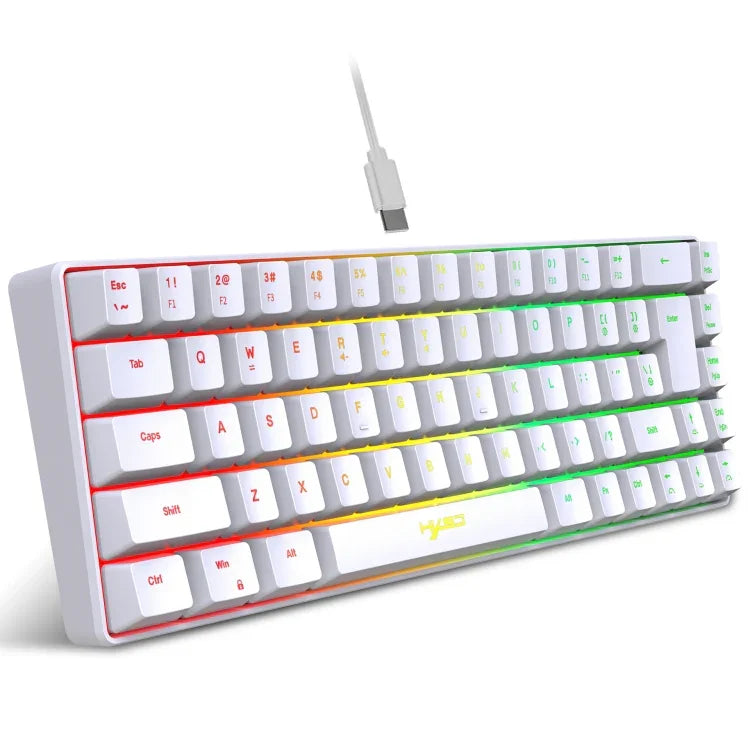 HXSJ V200 لوحة مفاتيح ميكانيكية سلكية بإضاءة RGB وعدد مفاتيح 68، طول الكابل: 1.7م، V200 أسود، V200 أبيض