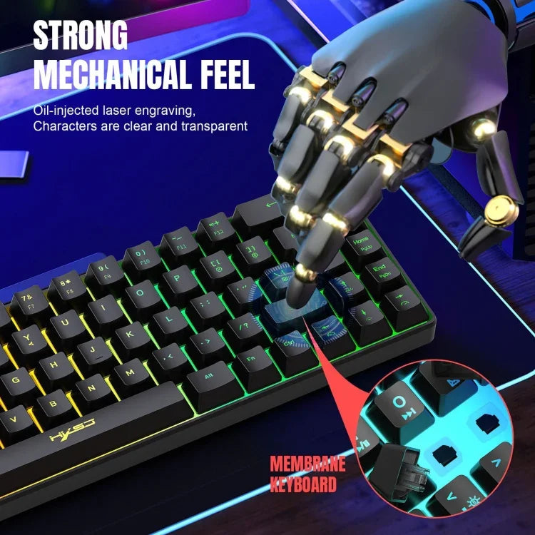 HXSJ V200 لوحة مفاتيح ميكانيكية سلكية بإضاءة RGB وعدد مفاتيح 68، طول الكابل: 1.7م، V200 أسود، V200 أبيض