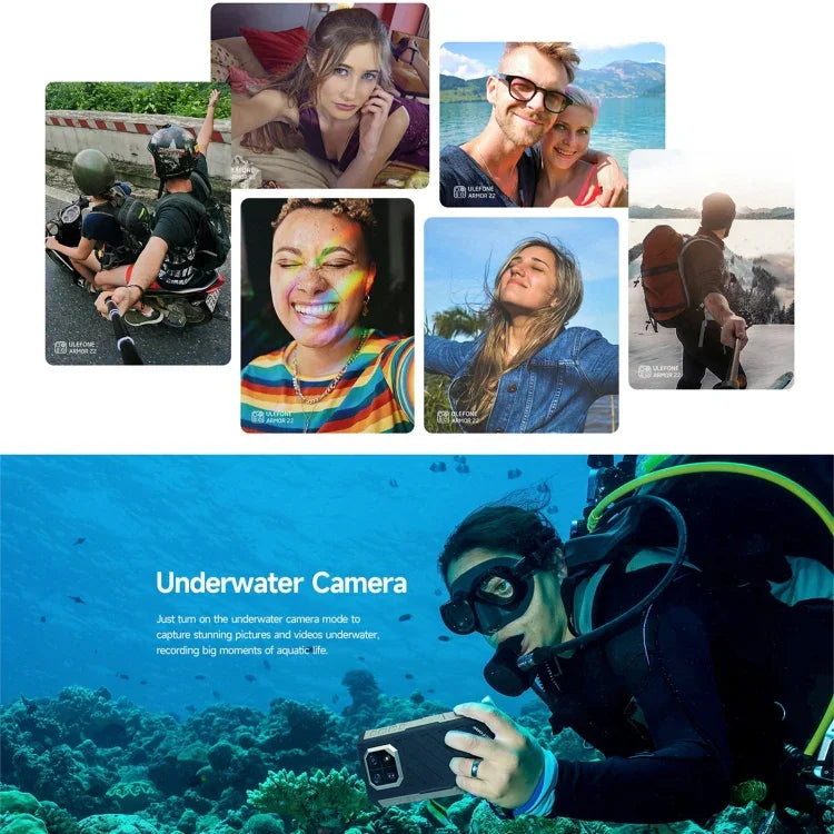 Ulefone Armor 22، هاتف مقاوم بمعيار IP68/IP69K، شاشة 6.58 بوصة أندرويد 15 معالج MediaTek Helio G96 ثماني النواة، الشبكة: 4G، NFC، OTG، 8 جيجابايت + 128 جيجابايت، 8 جيجابايت + 256 جيجابايت